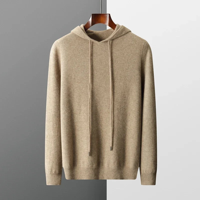 Mens Onepiece readytowear Hoodie 100 Merino Wool Knitted Sweatshirt Autumn Winter Casual Large Top Long Sleeved 250908BJ
