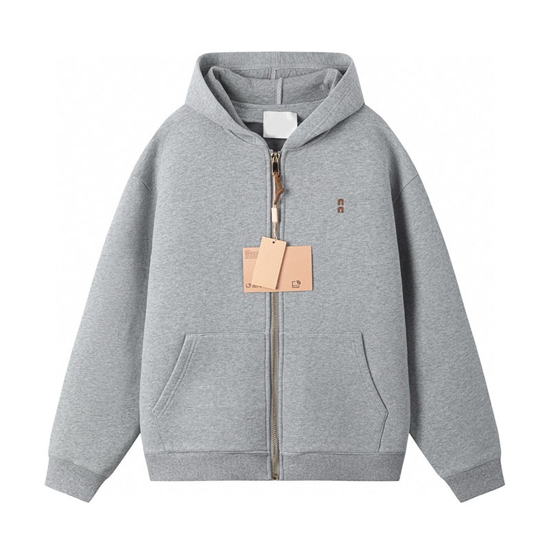 Luxury Gray Hooded Double Zipper Sweatshirt Unisex Women Long Sleeve Checked Hoodies Designer Men Autumn Spring Sporty Sweatshirt Jacket