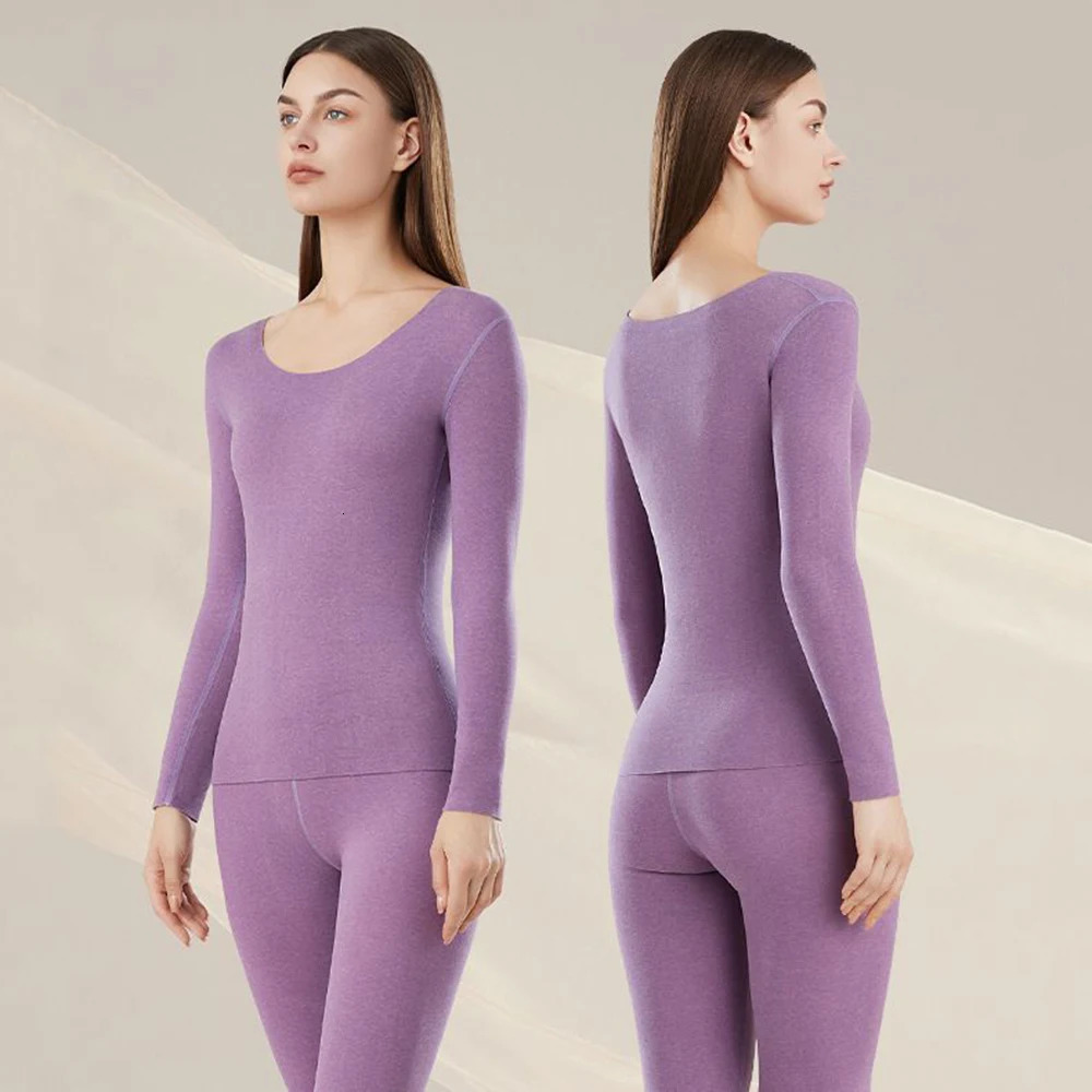 Winter Womens Thermal Underwear Bottoming Tops Wool Silk Patch Thickened Double Layer Warm Lingerie 2 Pieces Set Thermal Pants 250908BJ