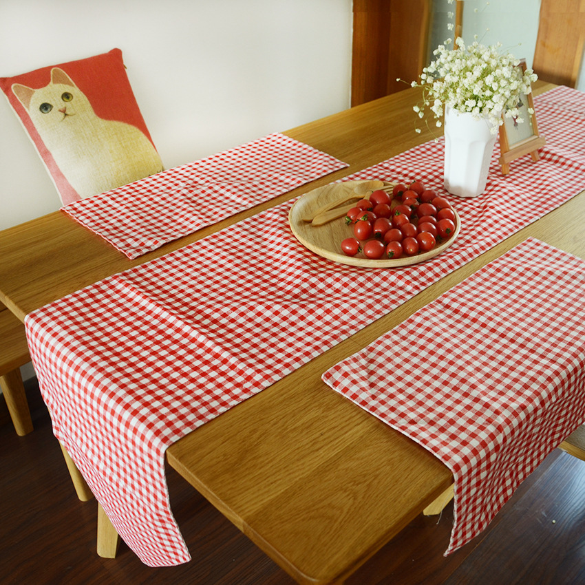 Nappe ronde rectangulaire rouge à carreaux en coton et lin, tissu de Table pour café et thé, pour la maison, 3EHJ01