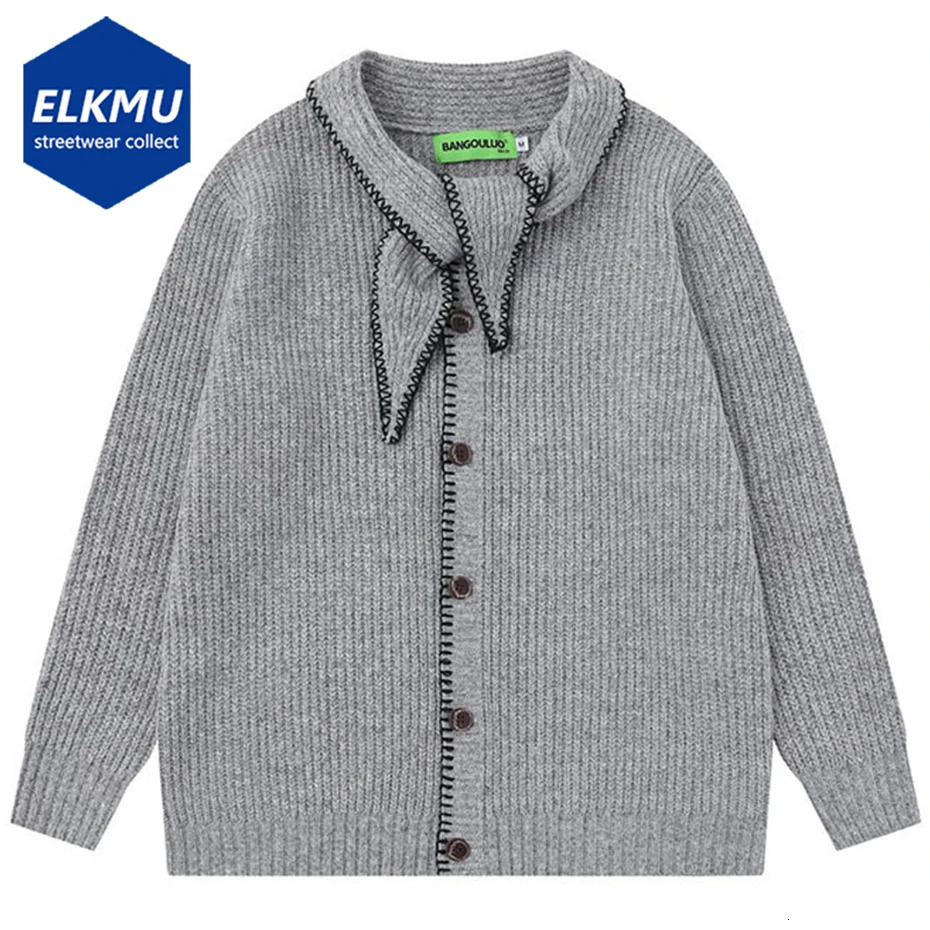 Men Sweaters Knit Cardigan Solid Loose Casual Sweaters Black Gray Streetwear Harajuku Hip Hop Oversized Sweaters 250908BJ