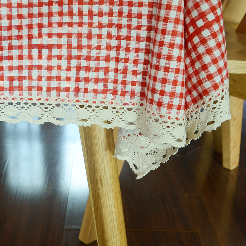 Red plaid cotton and linen tablecloth fabric rectangular round tablecloth home coffee tablecloth tea table cloth 3EHJ01-image-1100602500