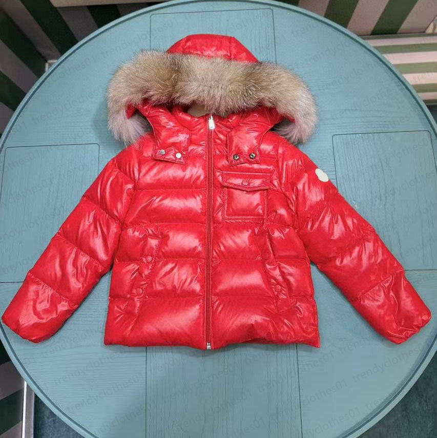 Kid girls boys Puffer hooded fur down coats fashion designer winter boy quilted zipper outwear children coat jackets hooded childrens red christm-image-1080959006