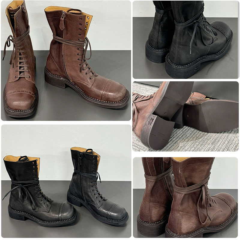 Bottes de créateurs à lacets en cuir Luxury Femme Boots d'hiver Automne Boots en cuir Bottes de plate-forme surélevée en caoutchou