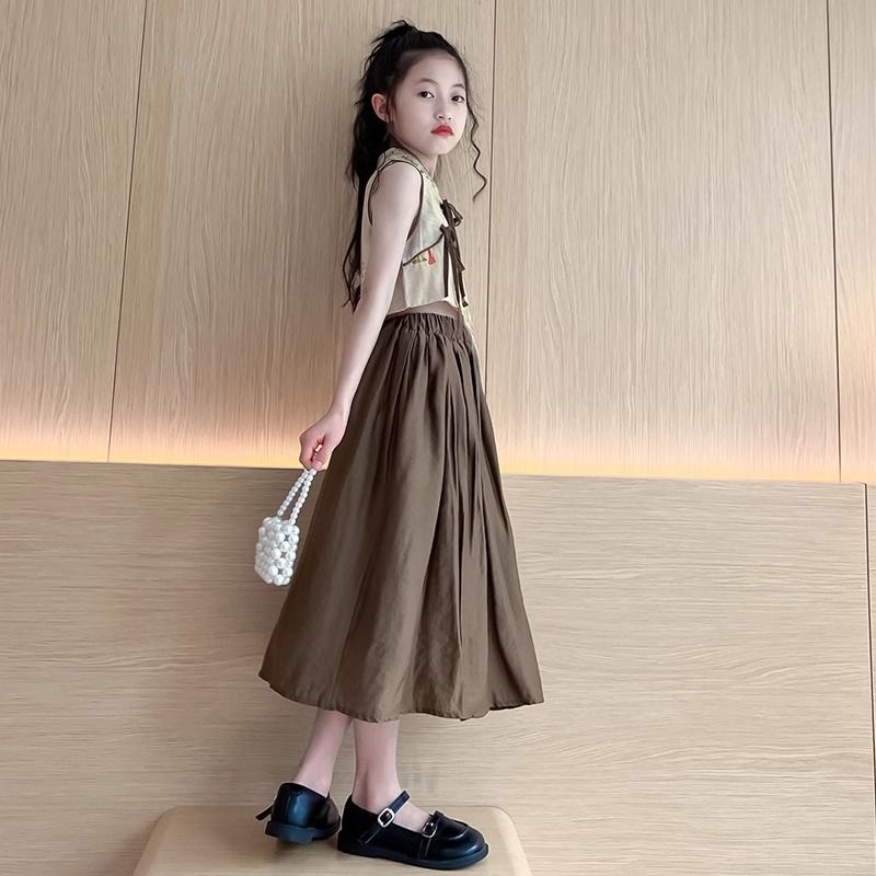 D318 Girls summer dress 2025 new children&#039;s new Chinese style suit girl big girl skirt Chinese style cheongsam summer dress-image-1074270512