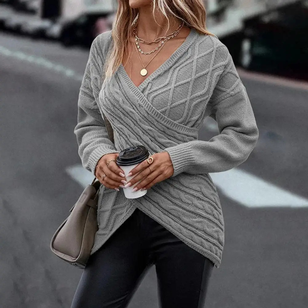 Women Knitted Pullover Stylish Twist Pattern Knitting Sweater Autumn Winter Slim Fit Women Sweater V Neck Solid Color Knitwear 250908BJ