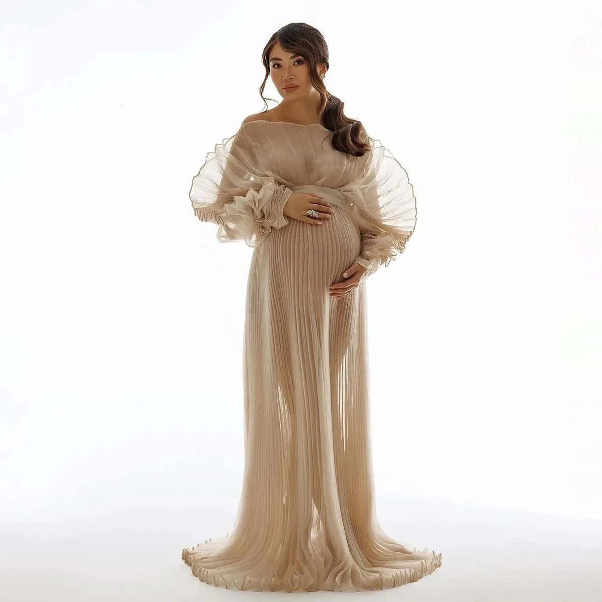 Fashion Sheer Pleated Organza Maternity Dresses for Poshoot Pregnant Dress Maternity Baby Shower Dresses YEWEN M260328-image-1095556462