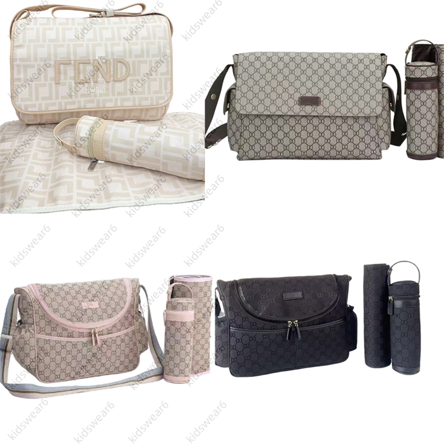 Sac à langer style designer imperméable 3 ensembles pochettes couches pour maman, fermetures éclair, rose noir marron café, motifs à carreaux E31