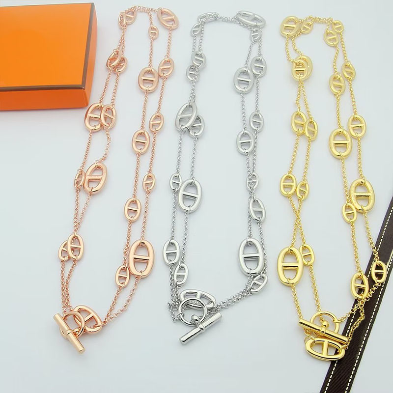 2025 new OT buckle necklace sweater 150cm chain luxury brand H necklace classic pig nose necklace stainless steel designer jewelry for women mixi67