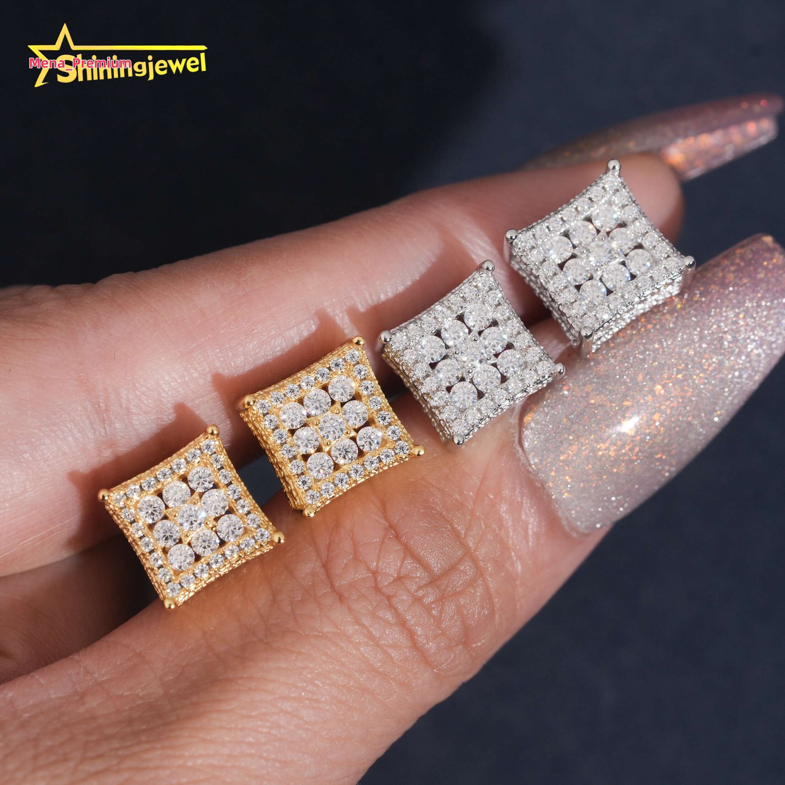 Boucles d'oreilles carrées goujons 10 mm bijoux de certification GRA Pass Diamond Tester 925 Silver Silver Iced Out Moisanite Moisanite Oreadds