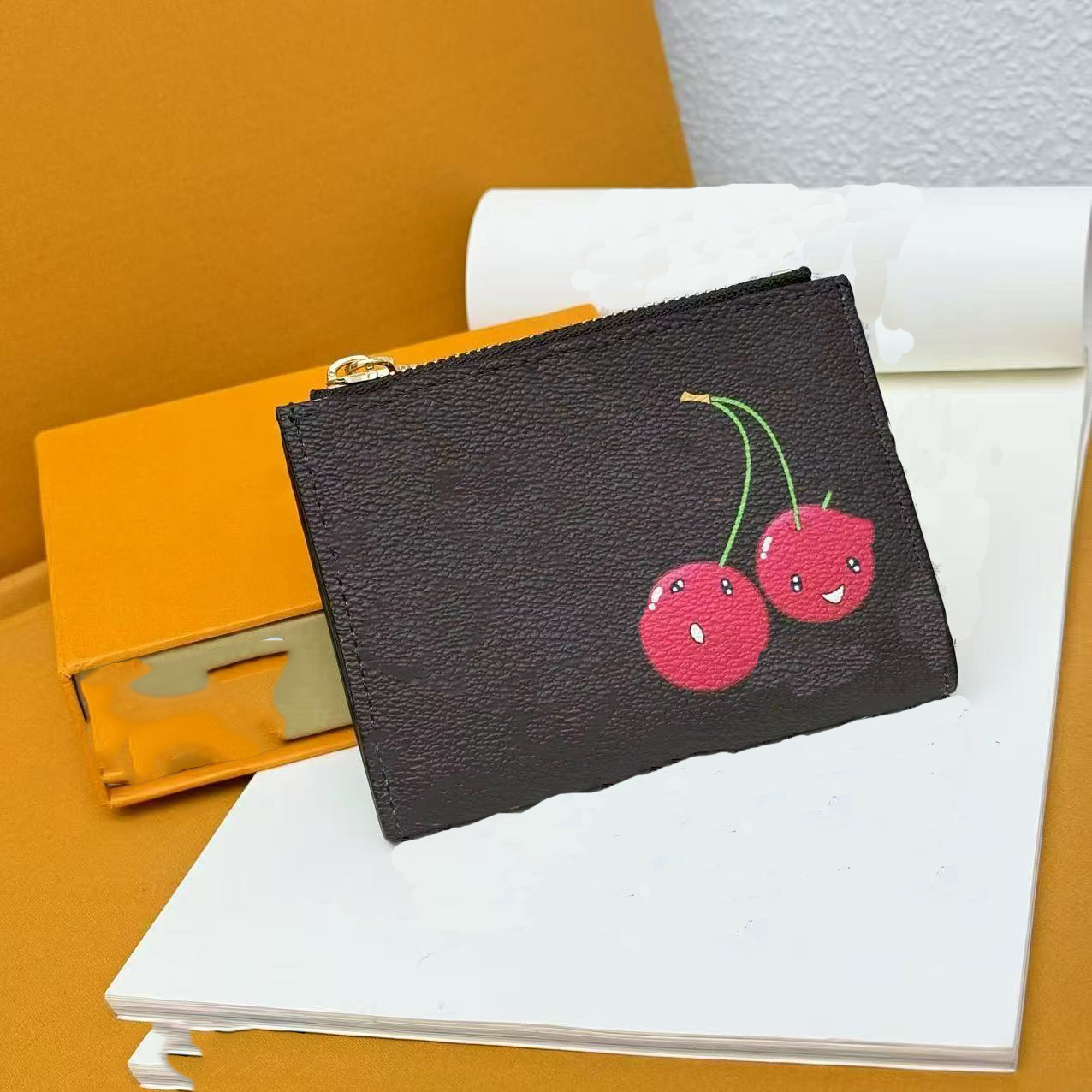 2025 high-quality luxury designer fashion cherry compartment card clip wallet women's handbag credit card wallet embossed envelope wallet with