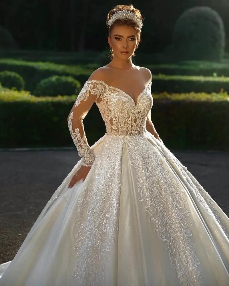 Nouvelle robe de mariée moderne 2026 OFF the épaule Appliques en dentelle Lace Long Swarity Bride Bride Vestido de Noiva Robe Mariage