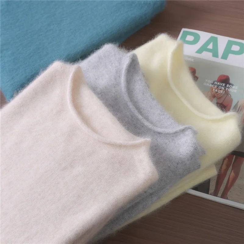 Autumn Winter Mink Cashmere Women Sweater ONeck Pullover Fashion Basic Casual SolidClothing 100 Mink Cashmere Knitwear Tops 250908BJ