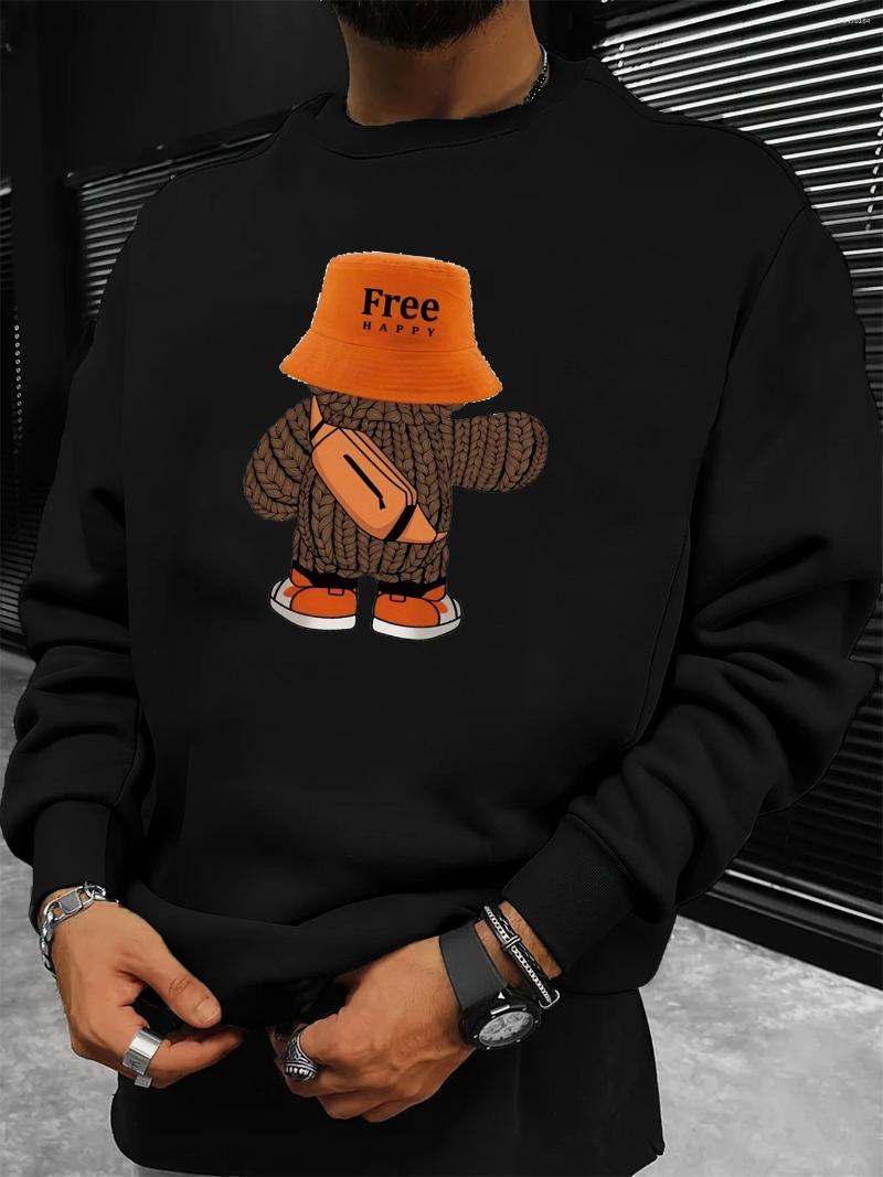 Hoodies Mens Autumn And Winter Fashionable Casual Loose Cartoon Bear Graphic Printed Long Slved Round Neck Sweatshirt L260612
