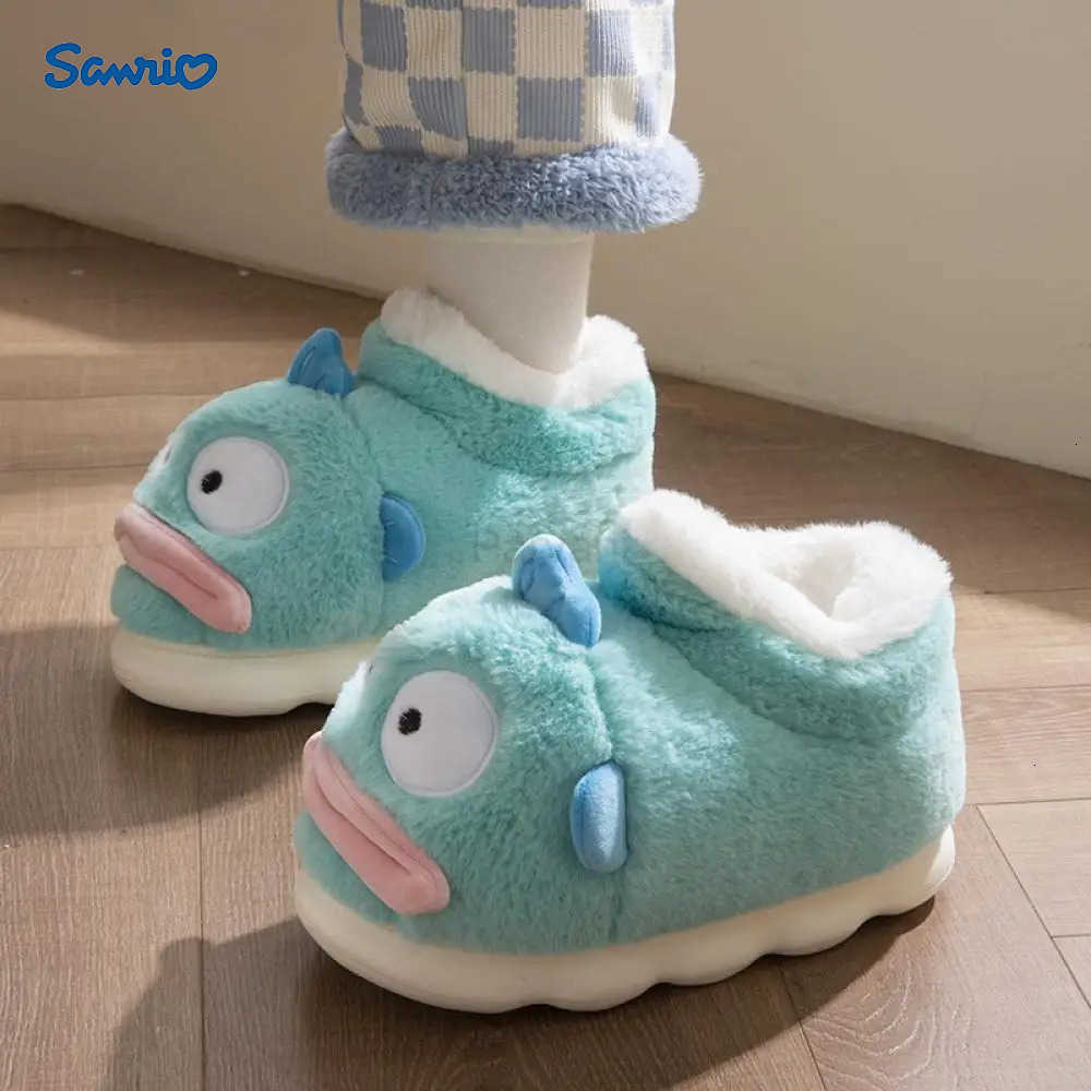 Sanrio Anime Women Hangyodon Plush Slippers Cute Sanrio Girls New Autumn Winter Girls Student Warm Home Indoor Cotton Slippers L250909