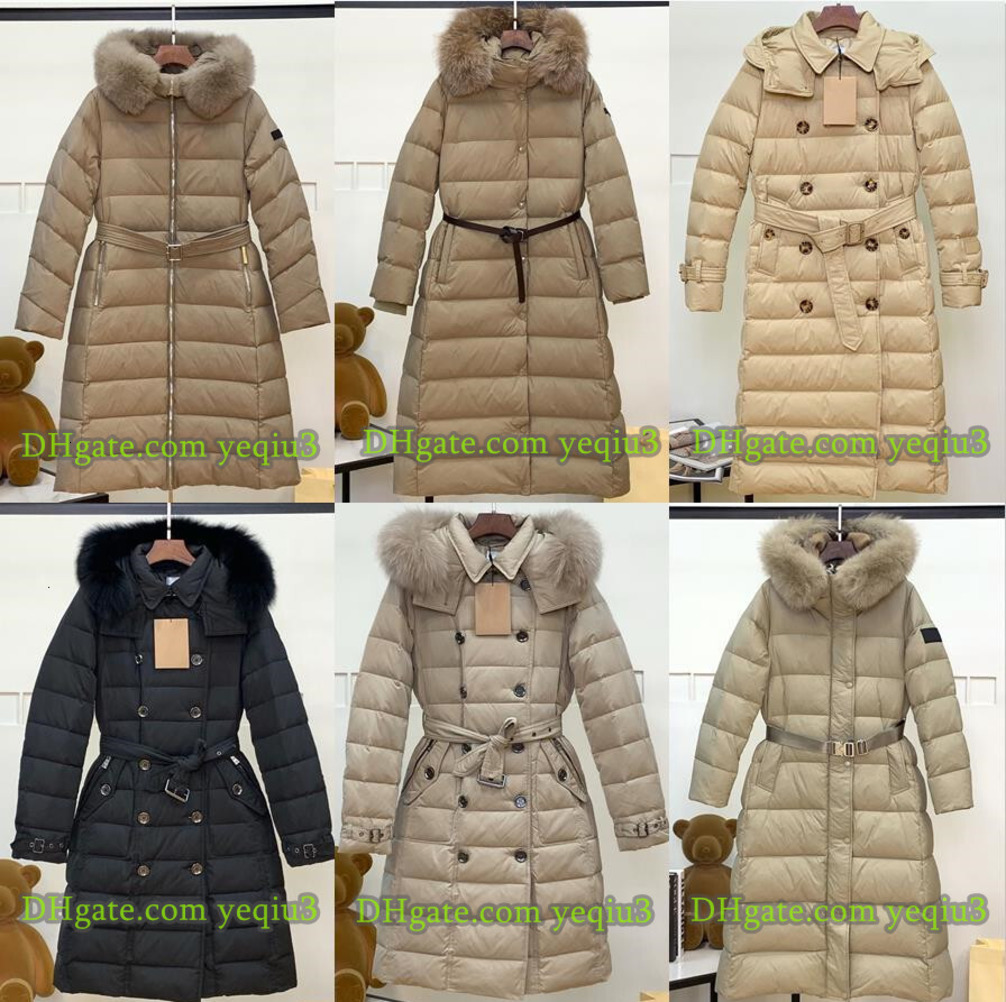 Womens Luxury Mid Long Down Coat Lightweight Warm Slim Fit Fashionable Belted Jacket Natural White Down Filling Elegant Puffer Jacket Fur Collar Des