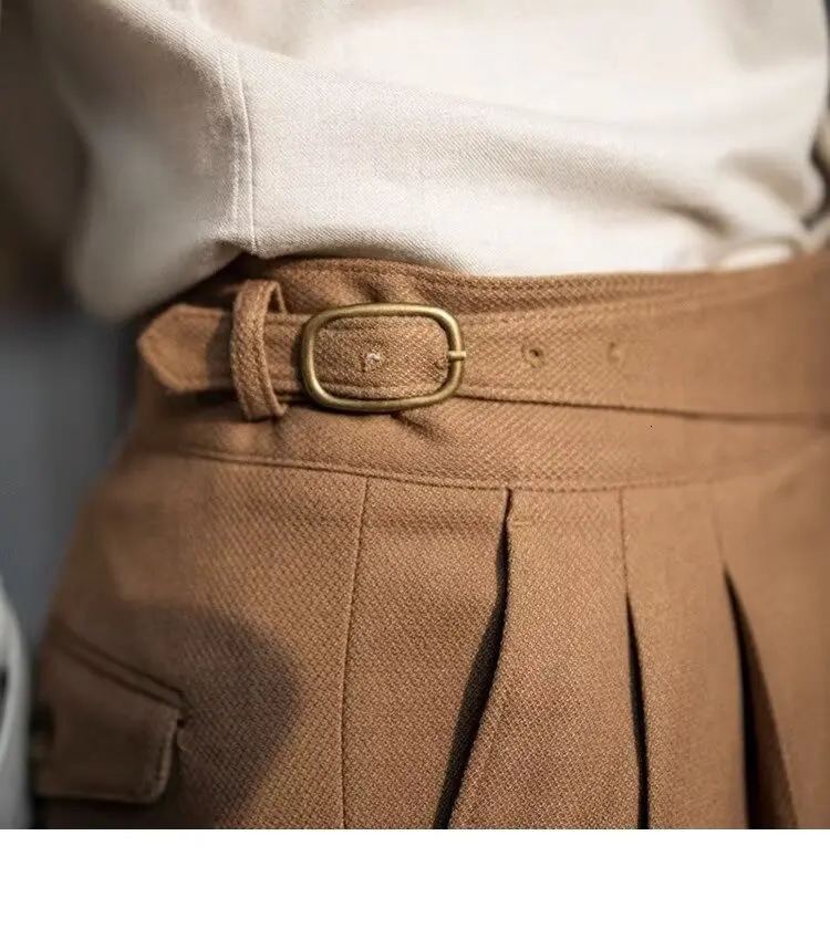 British Mens Suit Straight High Waisted Naples Pants Formal Business Brown Black Khaki Off White Trousers Wedding Dress 250908 95