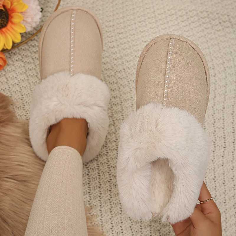 Closed Toe Warm Cotton Slippers Women Faux Fur Thicken Plush Winter Home Shoes Woman Lightweight Casual Indoor Slides Female T260922