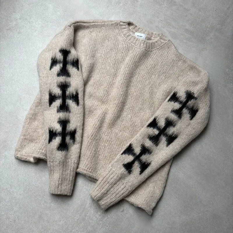 American street retro personalized cross wool sweater mens pullover simple and fashionable top Y2K Harajuku couple sweater 250909BJ