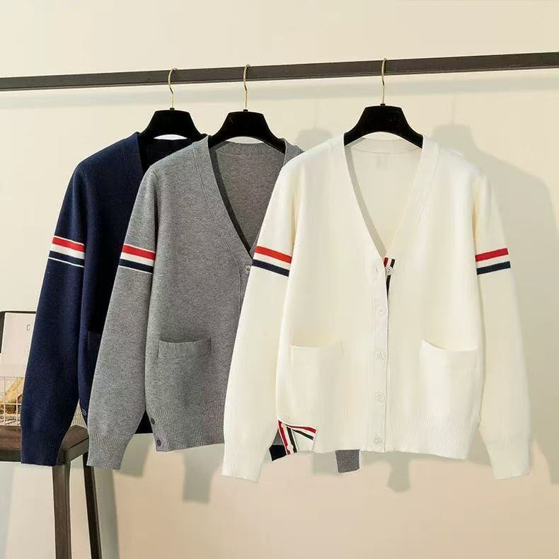 Designer sweater jacket, new hoodie, thick colored hoodie men's autumn and winter college style striped color blocked knit sweater