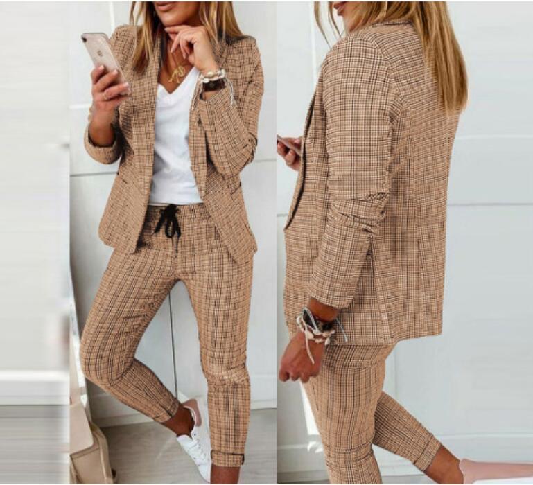 desinger New Women's fashion Office blazer pants suit set Ladies plaid business Work Wear OL Pantsuits Formal for Female Blazer Jacket+pants