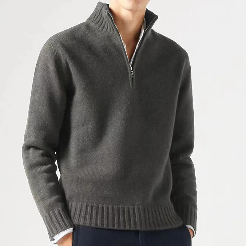 Mens autumn casual longsleeved knitted warm sweater highneck halfzipper thickened wool sweater for autumn and winter 250909BJ