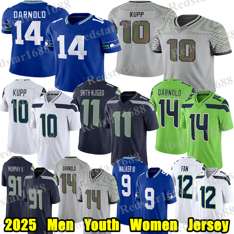 #10 Cooper Kupp Football Jersey #14 Sam Darnold Jaxon Smith-Njigba Kenneth Walker III Devon Witherspoon Jake Bobo Demarcus Lawrence Byron Murphy-image-939580801