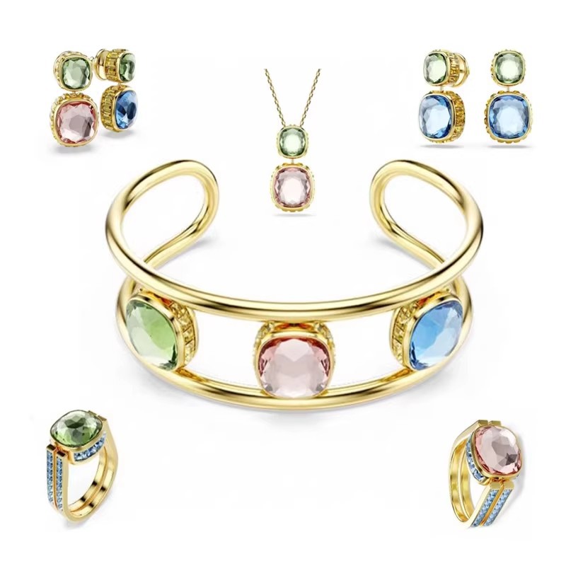Luxury austria crystal candy colorful necklace earrings bracelet jewelry for women shine double side charm choker necklaces bangle bracelets ear rin