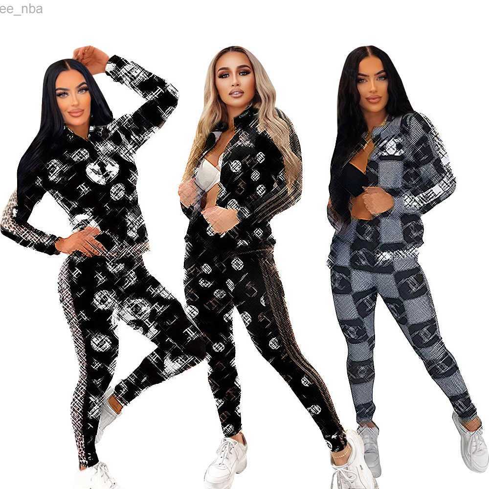 Designer Print Tracksuits Womens Two Piece Sets Fashion Slim Fit Zipper Set Free Ship