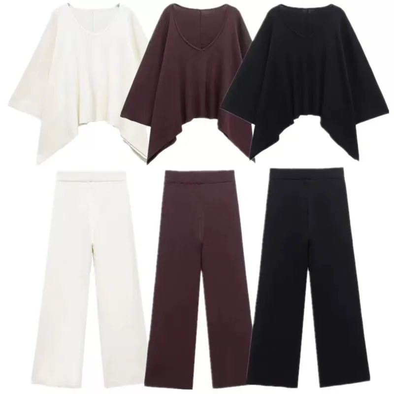 Stile Spring Style Knitting a maglia a V-Neck Pullover in stile Capo con pantaloni dritti a vita alta 250815