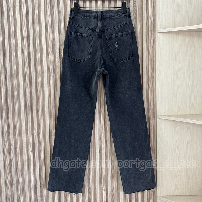 Luxury Letters Tassel Black Jeans For Women Designer Street Style Vacation Denim Pants Brand High Waist Back Pocket Jeans-image-896393994