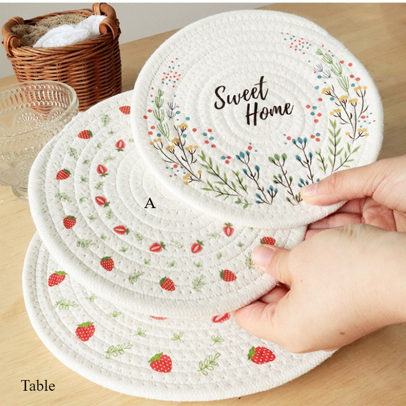 2025 Woven TABLE Printed Dining Table Plate Cup Round Pot Mat Bowl Mat CR2-image-1074530798