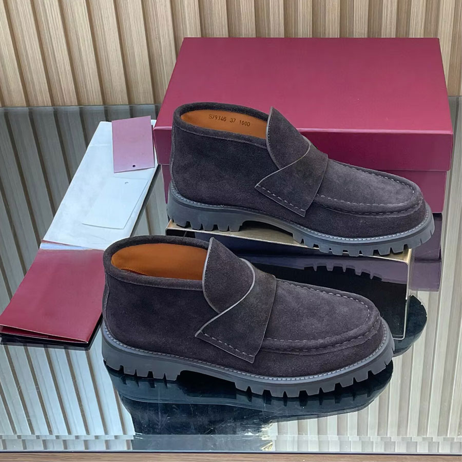 High quality Metal buckle Suede High top loafers thick-soled Casual dress shoes slip on shoe Luxury designer shoes holiday shoes Walking shoes