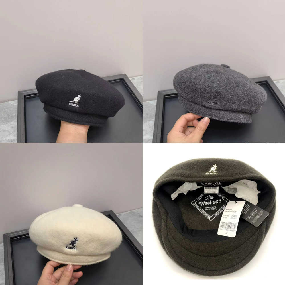 Beret de citrouille Kangaroo brodé avec lettres Souligne le visage des jeunes hommes et femmes automne et hiver en laine d'artiste Hat octogonal