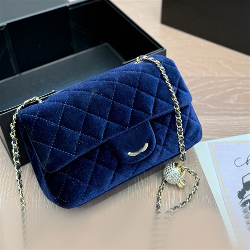 Sac de soirée bleu de créateur de haute qualité, sac à bandoulière luxueux en velours, pochette à chaîne, sac fourre-tout à rabat classique, mini