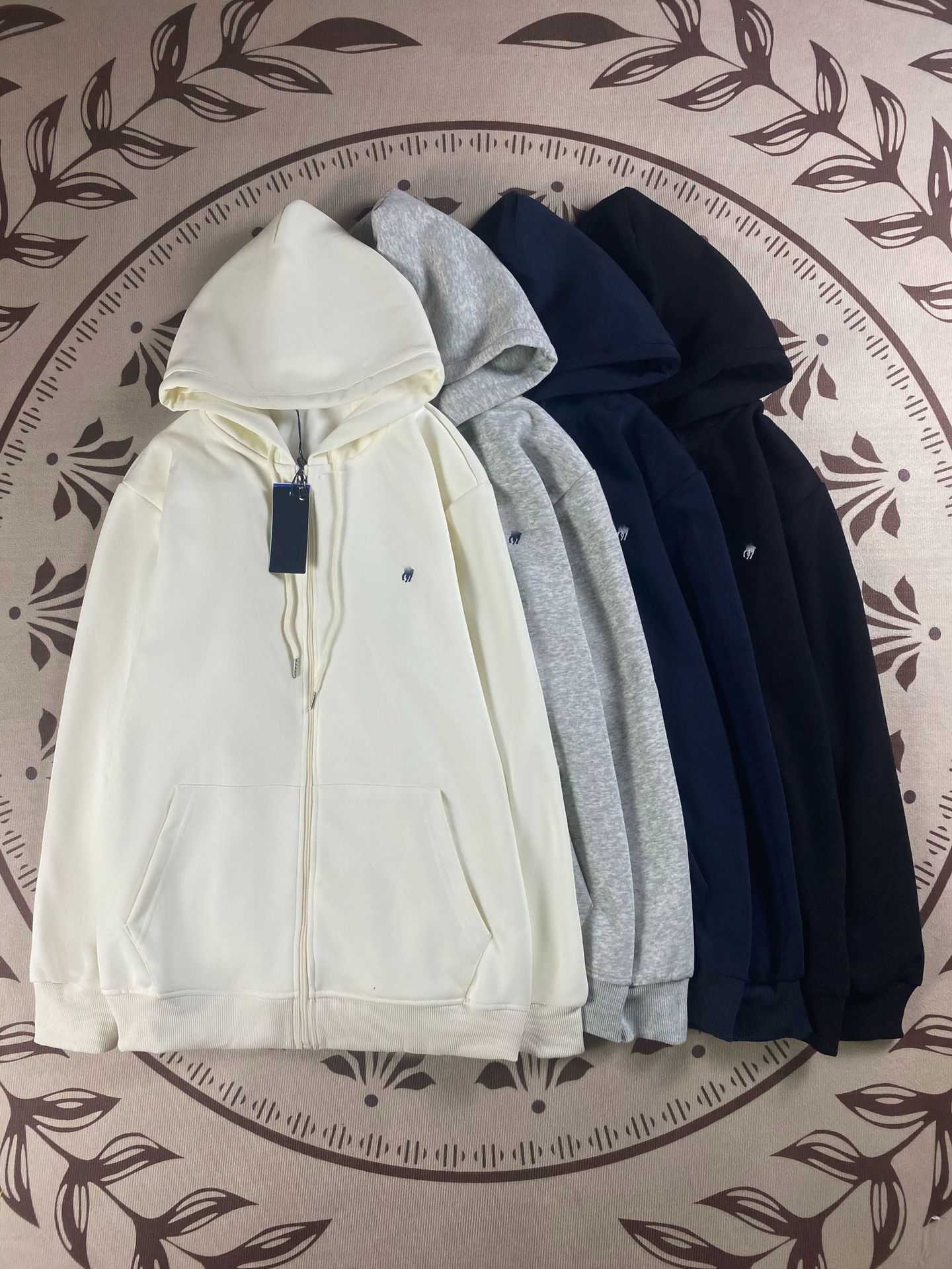 Men's Hoodies Sweatshirts Small Horse Autumn-Winter Pure Cotton Hooded Pullover with Zipper and Embroidery Blouse Heavyweight Sweatshirt for