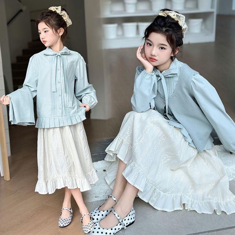 D328 Girls autumn suit 2024 new large children&#039;s vest fashionable spring and autumn children&#039;s dress two-piece suit Western style-image-1074490658
