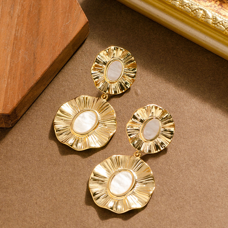 French Elegant Vintage Wave Pattern Pendant Earrings for Women High-end Versatile Non-fading Sier Needle Ear Jewelry-image-1074455394