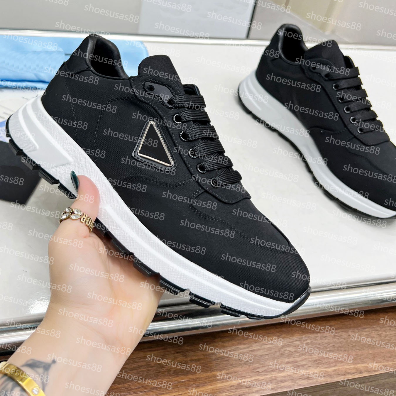 Re-Nylon High-Top Sneakers Desginer Casual Shoes Men Leather Mesh Sneaker Platform Runner Outdoor Trainer Shoe-image-897624160