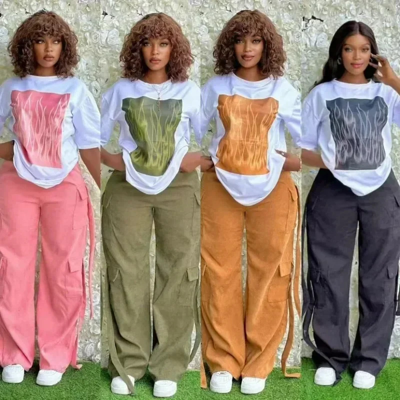 2 Piece Women Sets Dashiki African Arrival Spring Summer Matching Sets Two Pieces Sets Top Pants Suits Outfits Clothing 250815