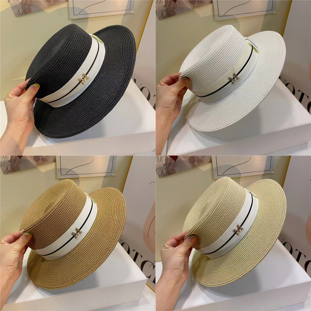 designer hat new for women summer flat top small beach vacation Internet celebrity same style straw woven hat versatile hat