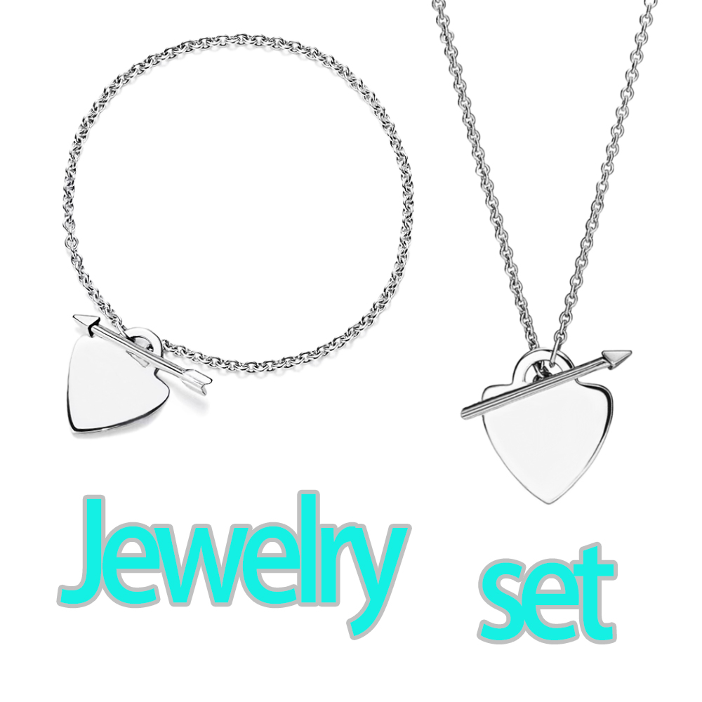heart necklace 925 sterling silver jewelry luxury bracelet 2025 silver heart bracelet and necklace set key necklace pendant arrow bracelet luxury-image-1074599823
