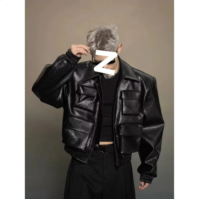 AutumnWinter Trendy Korean Style Niche 3D Cutting Casual Leather Jacket Top Other Slim Fit Streetwear 250910BJ