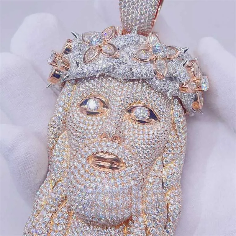 Collier de créateur collier pendentif placage en or rose sur 925 argent 4 grande taille entièrement glacée de la pièce du diamant de Moissanite J