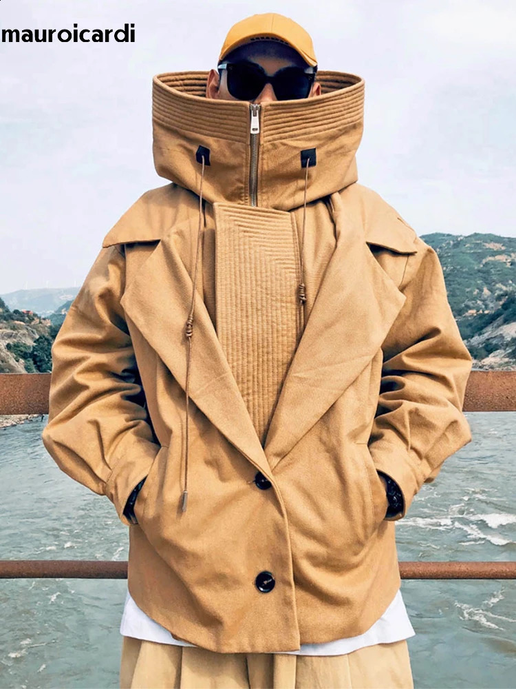 Mauroicardi Spring Autumn Oversized Cool Black Green Khaki Windproof Windbreaker Men Hood Long Sleeve Zip Up European Fashion 250911BJ