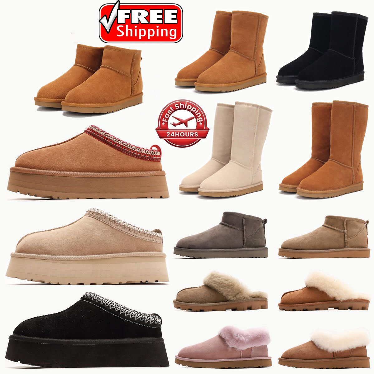 Free shipping Tasman Slippers Tazz mustard seed Chestnut Sand Fur Slides Sheepskin Classic Ultra Mini Platform Boot Winter Women Men Slip-on Shoes S