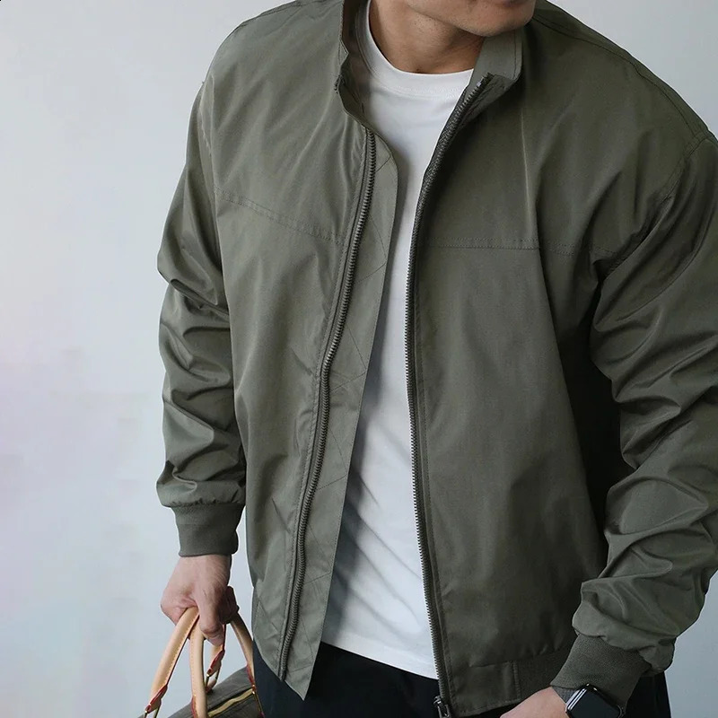 Mens Zipper Pilot Jacket Spring Autumn Stand Collar Waterproof Windproof Windbreaker High Performance Bomber Outerwear 250906