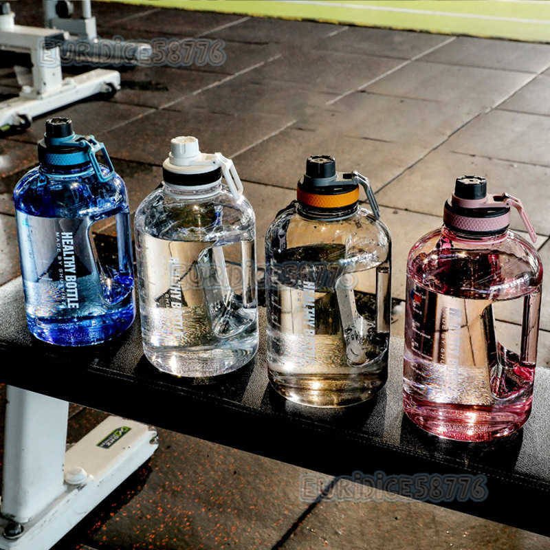 Gradient Color Large Capacity Fashion Fitness Sports Water Bottle with Straw Portable Handle Plastic Space Cup Cold Water Cup H250911-image-1074909846