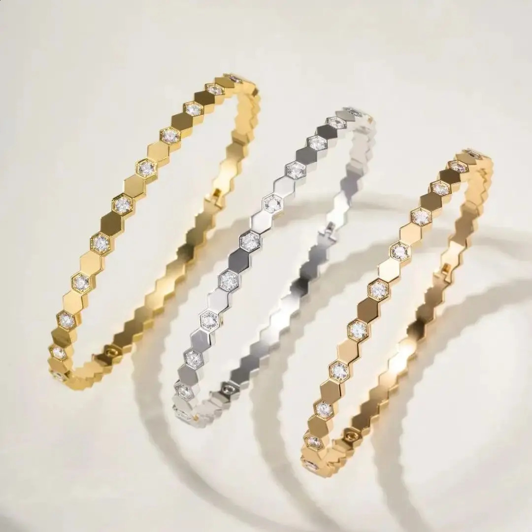 HighQuality S925 Sterling Silver Hexagon Honeycomb Stackable Wear Ladies Jewelry Bracelet Fashion Valentines Day Gift 250911 RU2V
