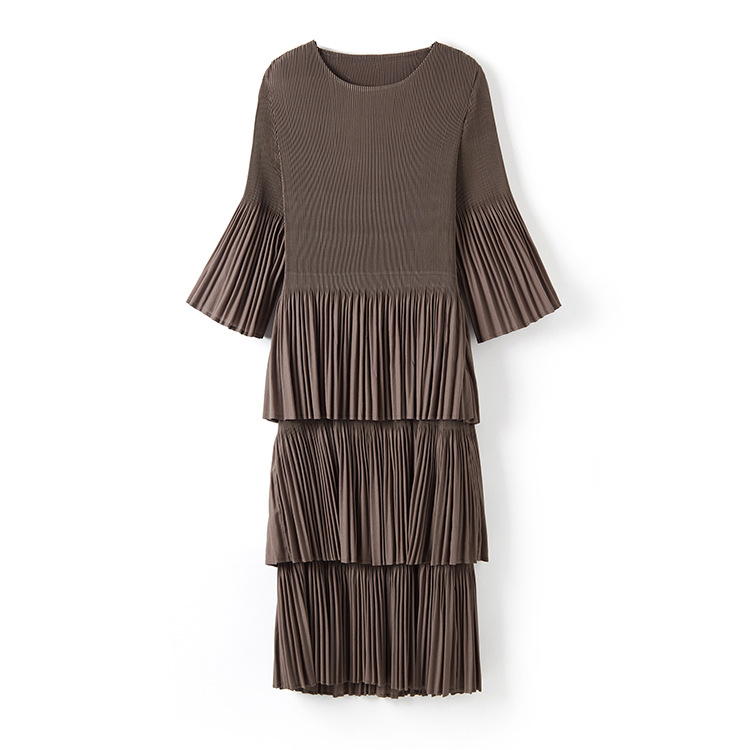 Robe femme été Miyake manches trompette plissée élégante style français longueur genou